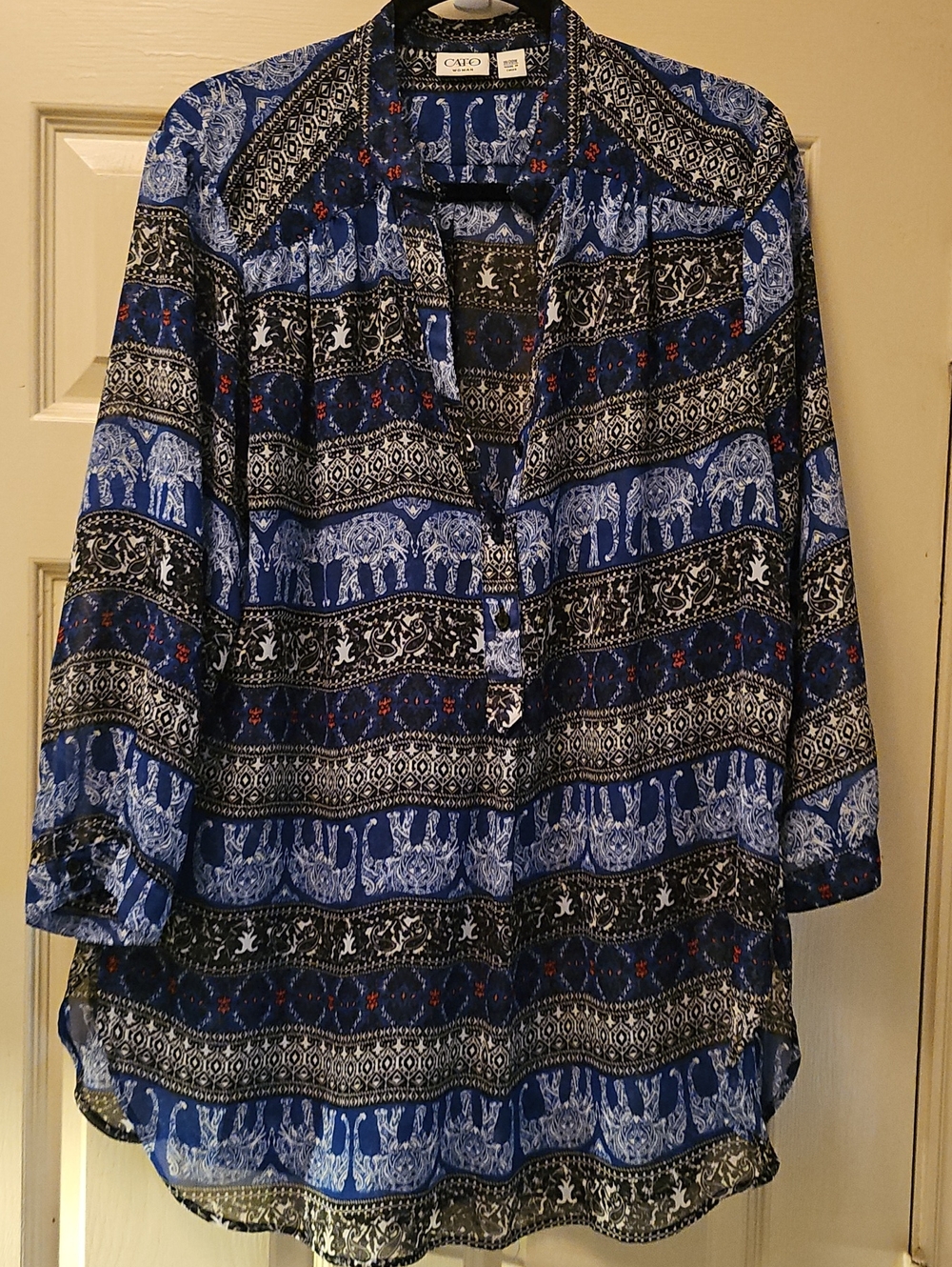 Cato Blue and Black Printed Tunic Blouse